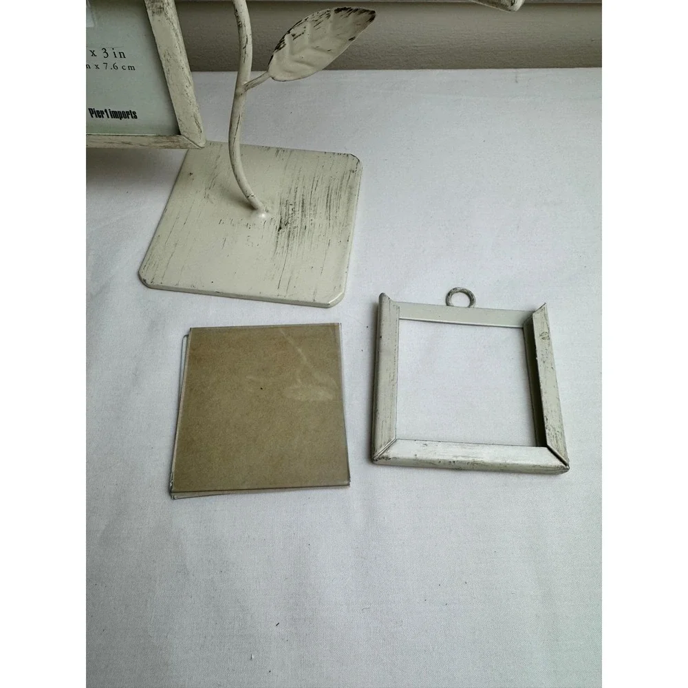 Pier 1 Imports Sunflower Photo‎ Tree Distressed White Metal 3 Frame Shabby Chic